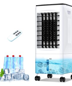 Climatiseur Mobile, 3 en 1 Rafraichisseur d'air Silencieux avec 5.5L Large Réservoir d'eau, 3 Vitesses, 7H Minuteries, 60°Oscillation, Sans évacuation, Climatiseur Portable pour Chambre,Cuisine,Bureau